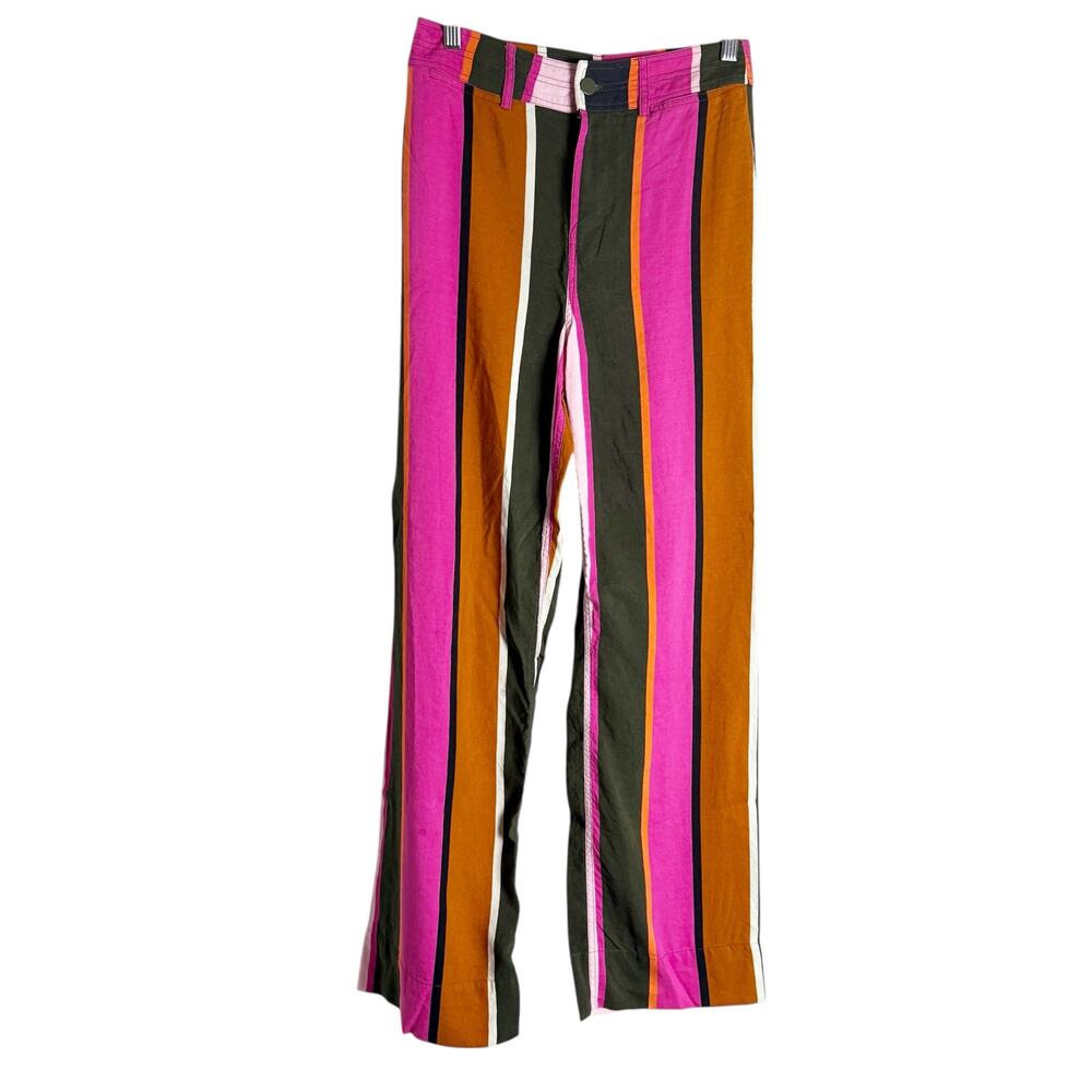 Marie Oliver Pink Rust Striped Wide Leg High Rise Silk Linen Blend Pants Size 2